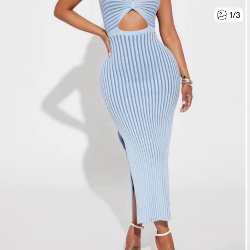 Fashion Nova Light Blue Cutout Midi Dress - Picture 4 of 4